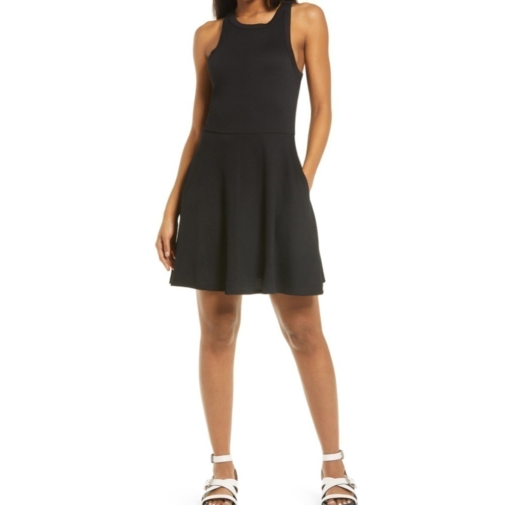 bp Sleeveless Rib Black Minidress